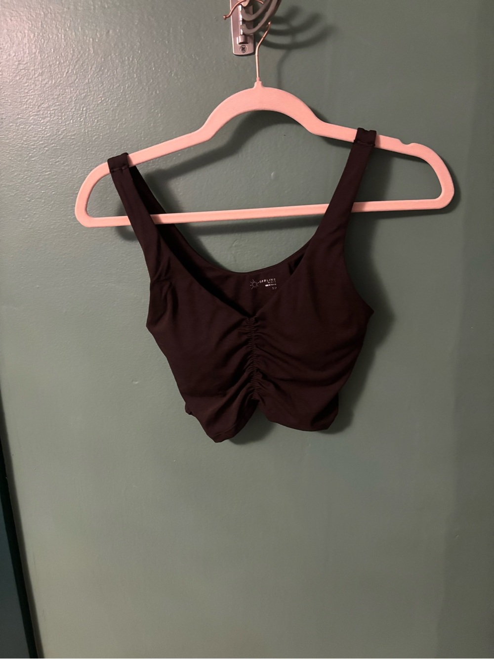 aerie Black Ruched Crop Tank